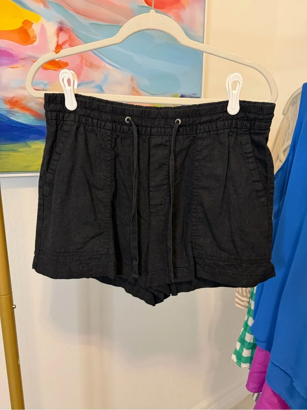 Gap Black‎ Women's Drawstring Linen-Blend Shorts Small Linen Blend